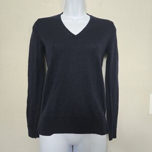 Blue V Neck Merino Wool Sweater Size XS
